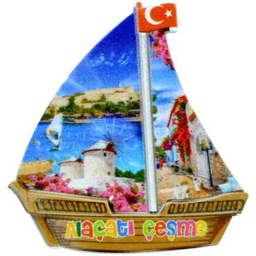 Toptan Alaçatı Bölgesi Temalı Uv Baskılı Yelken Şekilli Magnet 77x80 mm - 8
