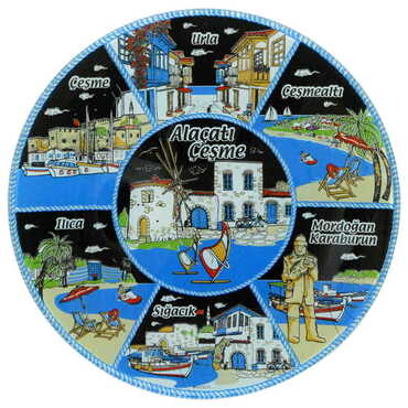 Myros - Alacati Region Themed Bespoke Printed Glass Plate 18 Cm