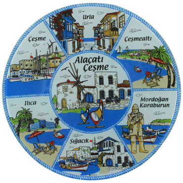 Myros - Alacati Region Themed Bespoke Printed Glass Plate 21 Cm