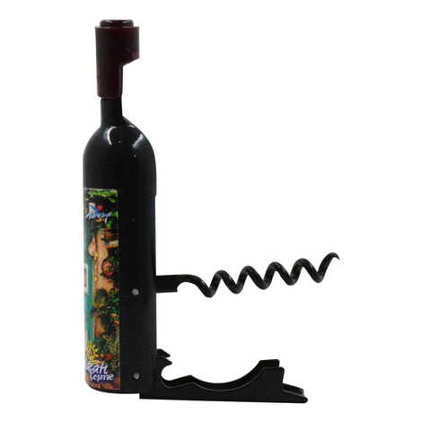 Alacati Region Themed Bottle Shaped Metal Wine Bottle Corkscrew Opener-Magnetic 115x25x25 mm