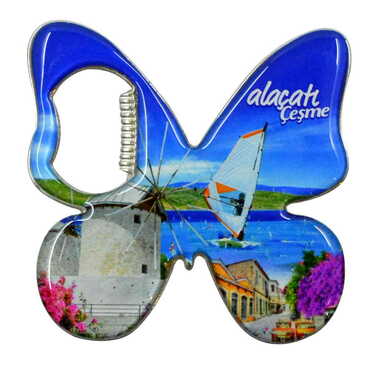 Myros - Alacati Region Themed Butterfly Shaped Metal Magnetic Bottle Opener 70x70 mm