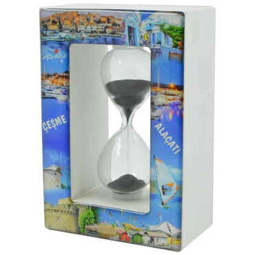 Alacati Region Themed Custom Logo Printed Wooden Hourglass - Thumbnail