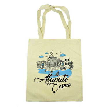 Alacati Region Themed Customised Colorful Shopping Tote Bag 450x350 mm - Thumbnail