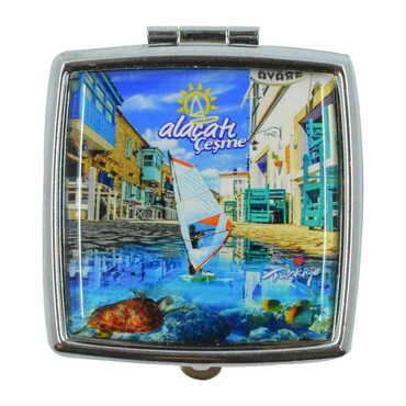 Alacati Region Themed Customised Epoxy Square Pill Box 54x58x18 mm - Thumbnail