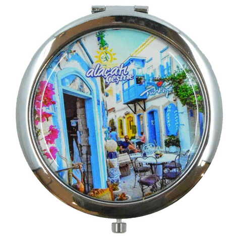 Alacati Region Themed Customised Metal Epoxy Travel Make Up Compact Mirror 70x11 mm