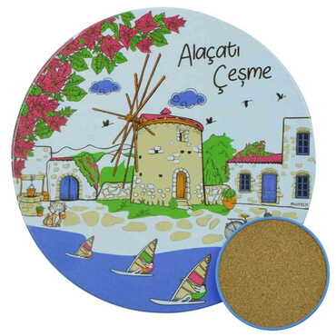 Alacati Region Themed Customised Metal Tin Coaster 90 mm - Thumbnail