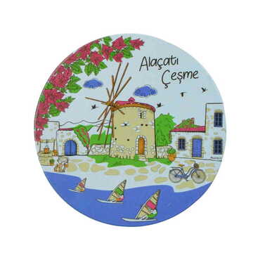 Alacati Region Themed Customised Metal Tin Coaster 90 mm - Thumbnail