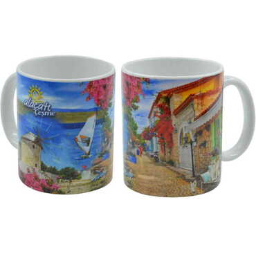 Alacati Region Themed Customised Porcelain Souvenir Travel Mug 80x95 mm - Thumbnail