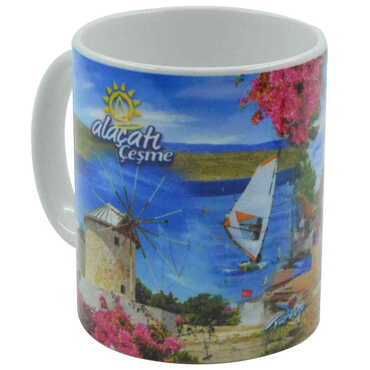 Alacati Region Themed Customised Porcelain Souvenir Travel Mug 80x95 mm - Thumbnail