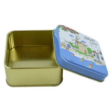 Alacati Region Themed Customised Round Tin Metal Box 75x75x35 mm - Thumbnail