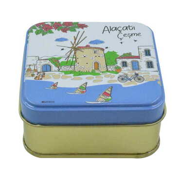 Alacati Region Themed Customised Round Tin Metal Box 75x75x35 mm - 4