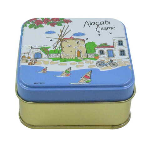 Alacati Region Themed Customised Round Tin Metal Box 75x75x35 mm