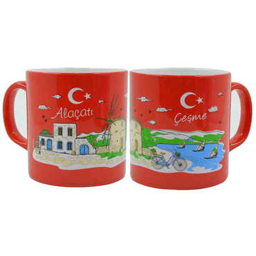 Myros - Alacati Region Themed Customised Serigraphy Printed Ceramic Mug 82x90 mm