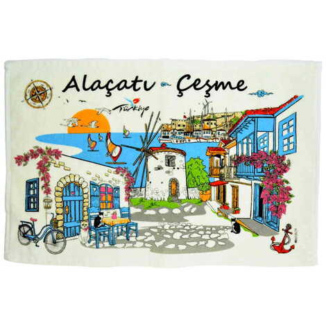 Alacati Region Themed Customised Serigraphy Printed Hand Towel 300x500 mm - 1