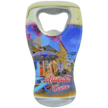 Alacati Region Themed Customised UV Printed Beer Glass Shape Plastic Base Bottle Opener 52x97 mm - Thumbnail