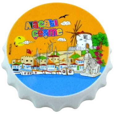 Alacati Region Themed Customised UV Printed Bottle Cap Shaped Plastic Base Bottle Opener 58x15 mm - Thumbnail