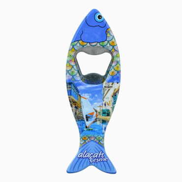 Alacati Region Themed Customised UV Printed Fish Shape Printed Plastic Base Bottle Opener 42x130 mm - Thumbnail