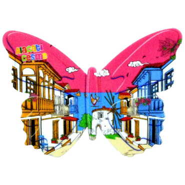 Alacati Region Themed Customised UV Printed Plastic Base Butterfly Shaped Fridge Magnet 80x58 mm - Thumbnail