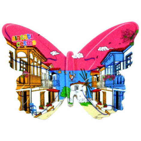 Alacati Region Themed Customised UV Printed Plastic Base Butterfly Shaped Fridge Magnet 80x58 mm