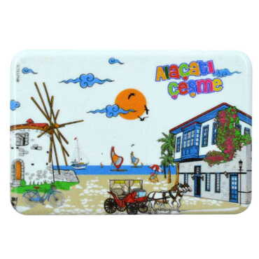 Myros - Alacati Region Themed Customised UV Printed Plastic Base Rectangle Fridge Magnet 80x50 mm