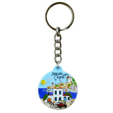 Myros - Alacati Region Themed Customised UV Printed Plastic Base Square Keyring 38x100 mm