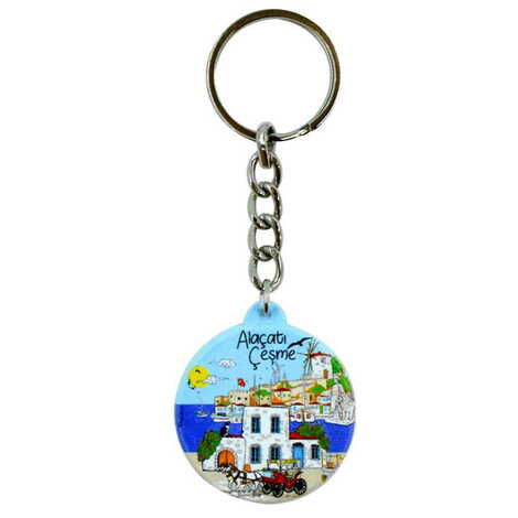 Alacati Region Themed Customised UV Printed Plastic Base Square Keyring 38x100 mm