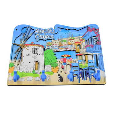 Alacati Region Themed Customised Wooden Wall Keychain Holder - Thumbnail