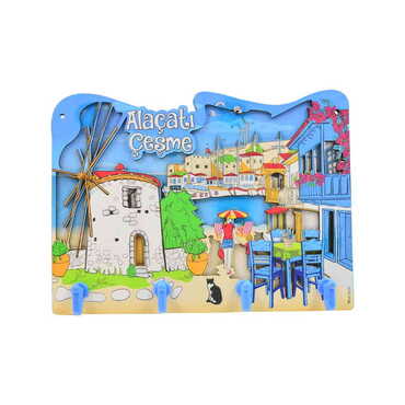 Alacati Region Themed Customised Wooden Wall Keychain Holder - Thumbnail