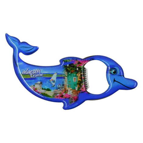 Alacati Region Themed Dolphin Shaped Metal Magnetic Bottle Opener 102x67 mm