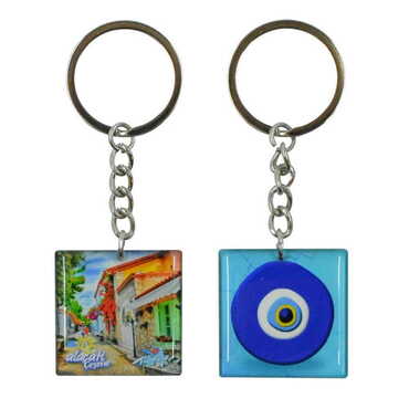 Alacati Region Themed Double Face Printed Epoxy Keychain - Thumbnail