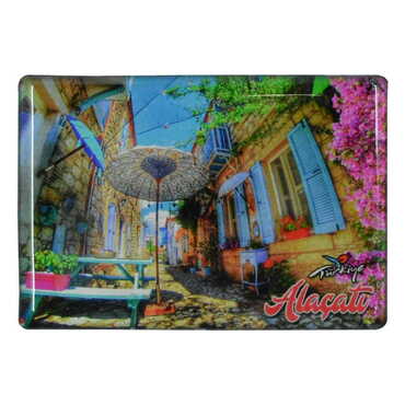 Alacati Region Themed Epoxy Dome Rectangle Souvenir Fridge Magnet 80x55 cm - Thumbnail