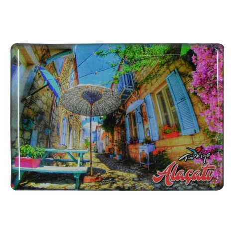 Alacati Region Themed Epoxy Dome Rectangle Souvenir Fridge Magnet 80x55 cm