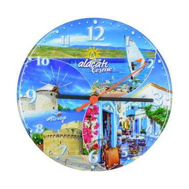 Alacati Region Themed Epoxy Wall Clock Home Decoration 20 Cm - Thumbnail