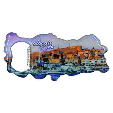 Myros - Alacati Region Themed Map Shaped Metal Magnetic Bottle Opener 100x45 mm