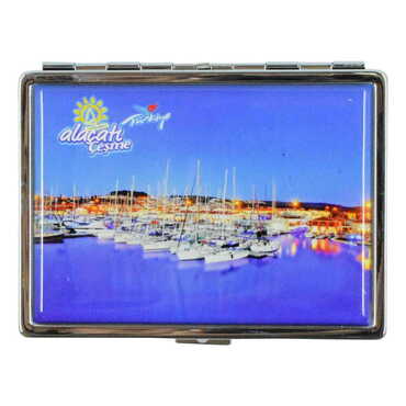 Alacati Region Themed Metal Cigarette Case 103x80x11 mm - Thumbnail