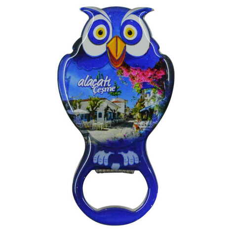 Alacati Region Themed Owl Shaped Metal Magnetic Bottle Opener 88x47 mm