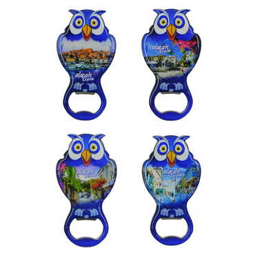 Alacati Region Themed Owl Shaped Metal Magnetic Bottle Opener 88x47 mm - 3
