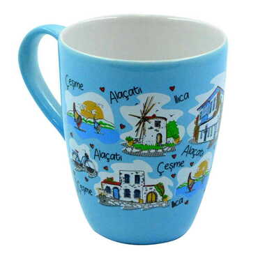 Alacati Region Themed Porcelain Custom Printed Conical Mug - Thumbnail