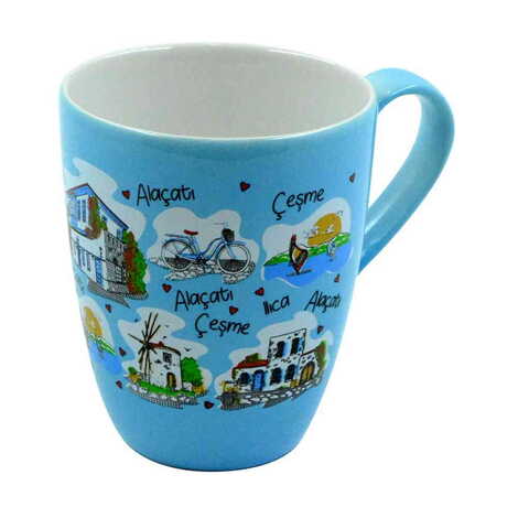 Alacati Region Themed Porcelain Custom Printed Conical Mug