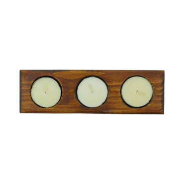 Alacati Region Themed Turkey Region Wooden Triple Candle Holder - Thumbnail