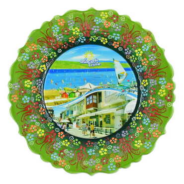 Myros - Alacati Region Themed Turkish Ceramic Plate With Epoxy 25 Cm