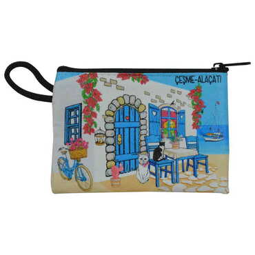 Alacati Region Themed Turkish Woven Wallet 113x80x8 mm - Thumbnail