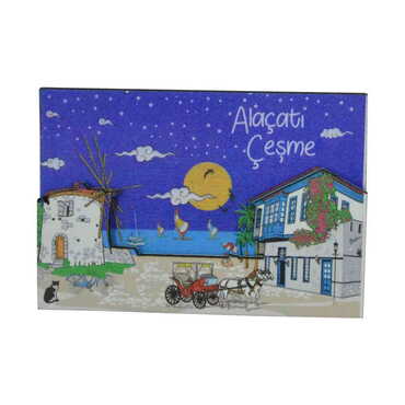 Alacati Region Themed Wooden Customised 2D Souvenir Fridge Magnet - Thumbnail