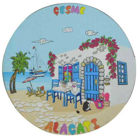 Alacati Region Themed Wooden Uv Printed Drink Coaster 97x97 mm