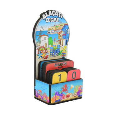 Alacati Themed Wooden Table Calendar - 2