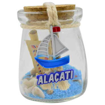 Alacati Themed Mini Glass Bottle with Cork Cap - Thumbnail