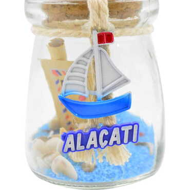 Alacati Themed Mini Glass Bottle with Cork Cap - Thumbnail