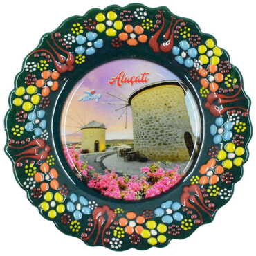 Myros - Alacati Themed Turkish Ceramic Plate With Epoxy 12 Cm