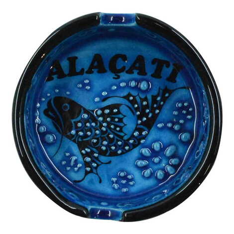 Alacati Themed Turkish Ceramic Turquoise Ashtray Small Size