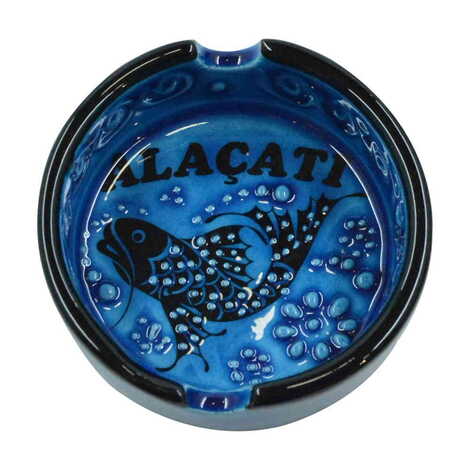 Alacati Themed Turkish Ceramic Turquoise Ashtray Small Size